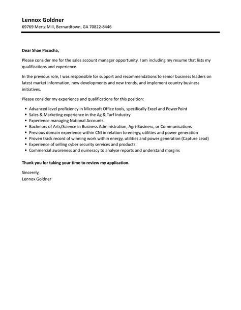 Sales Account Manager Cover Letter Velvet Jobs