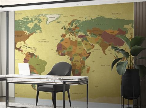 Vintage World Map Wallpaper Mural - Antique Map Decor