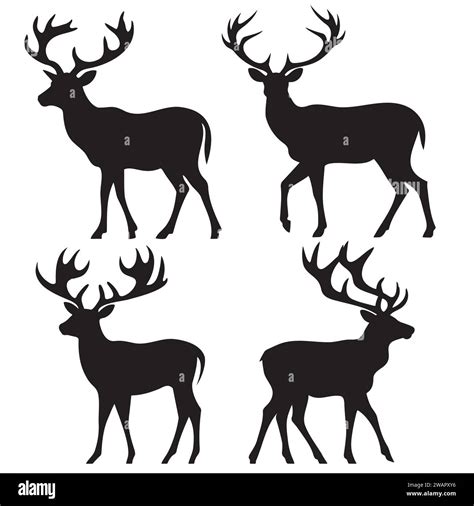 Set Of Black Deer Silhouettes Stock Vector Image And Art Alamy