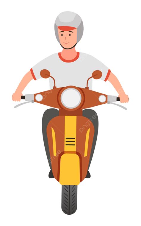 Jovem Sorridente Usando Capacete Andando De Scooter Png Personagem Proteção Moto Imagem Png