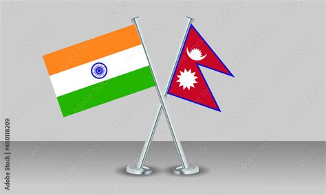 Crossed Flags Of Nepal And India Official Colors Correct Proportion Banner Design Vector De