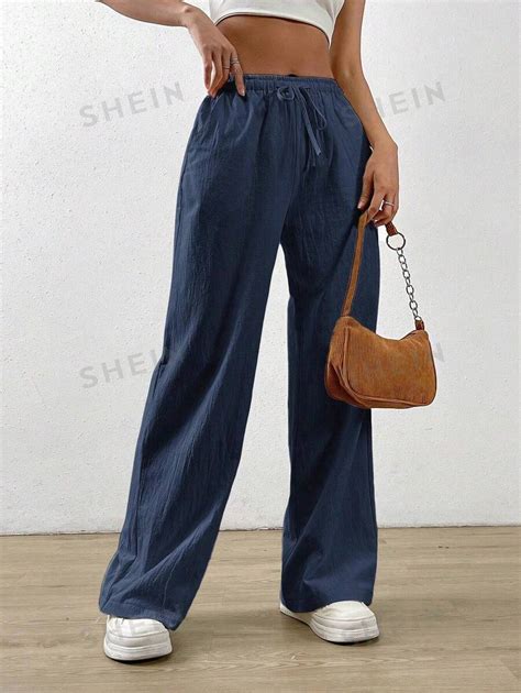 Shein Ezwear Pantalon Ample Bleu Marine Taille Ajustable Avec Cordon