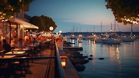 Premium Ai Image Romantic Evening Promenade People Relax In Street Cafe