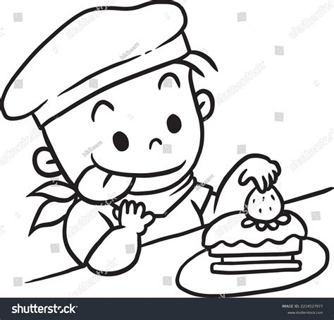 Boy Eating Cake Cartoon Doodle Kawaii Stock Vector Royalty Free