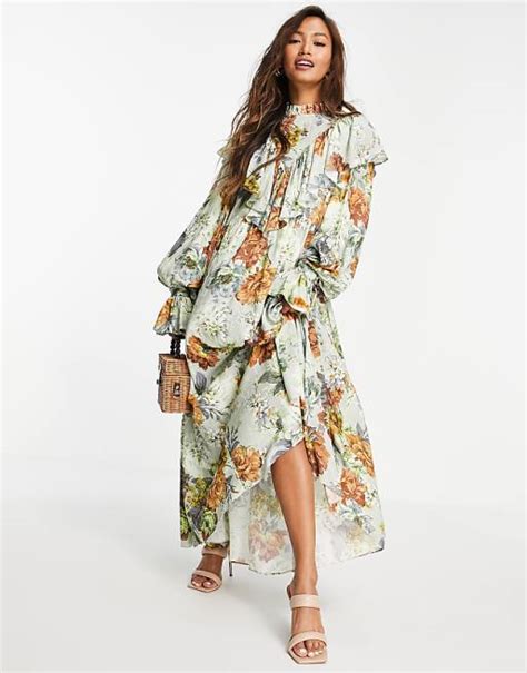 Asos Edition Oversize Maxikleid Mit Blumenmuster Und Rüschen Asos