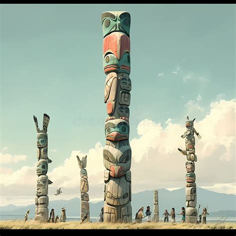 Spectacular Haida Totem Pole Raising Ceremony On The Pacific Stock