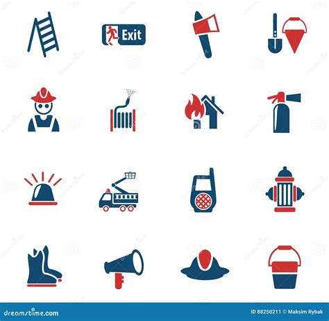 Fire Brigade Icon Set Stock Vector Illustration Of Firefighter 88250211