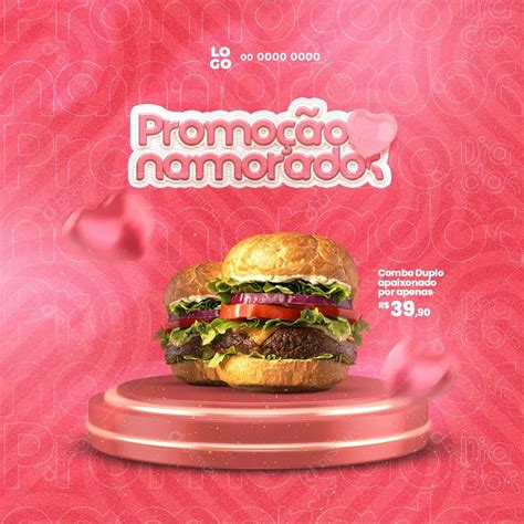 Promoção Hamburgueria Dia Dos Namorados Social Media PSD Editável zip