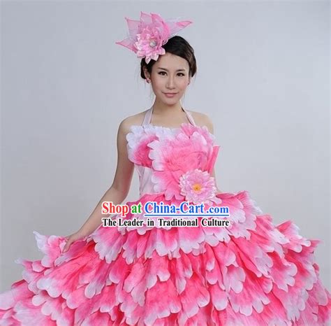 Pink Color Transition Flower Dance Costumes and Headpiece Complete Set ...