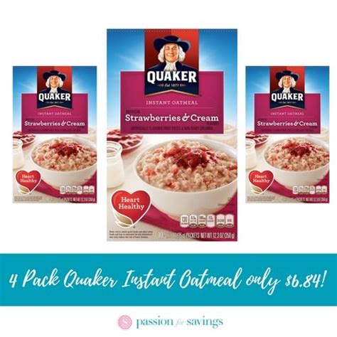 4 Pack Quaker Strawberry And Cream Instant Oatmeal Only 684