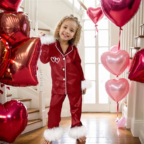 Girls Pajamas Set Matching Valentines Day Pajamas Love Heart Graphic