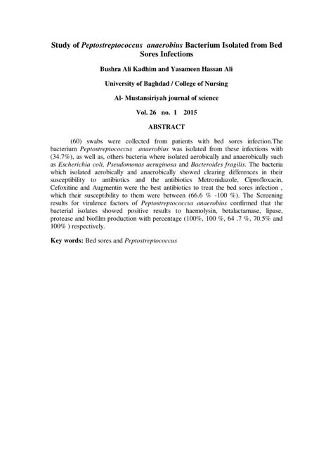 (PDF) Study of Peptostreptococcus anaerobius Bacterium Isolated from ...