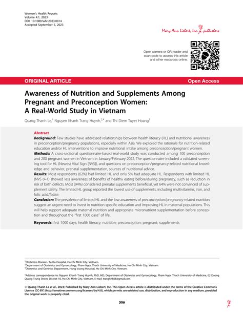 Pdf Awareness Of Nutrition And Supplements Among Pregnant And