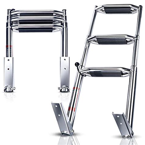 316 Stainless Steel Telescoping 3 Step Boat Ladder With Wide Pedals