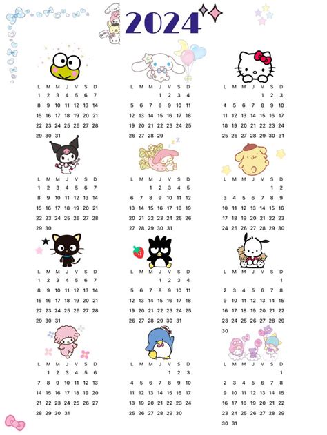 2024 CalendarSanrioCalendar WallpaperCalendar AestheticSanrio