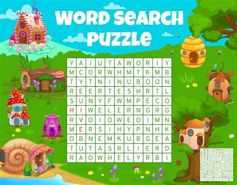 Cartoon Fairy Dwellings Houses Word Search Puzzle Vector Image