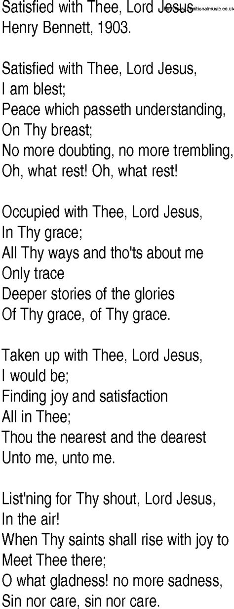 Hymn And Gospel Song Lyrics For Satisfied With Thee Lord Jesus By Henry Bennett