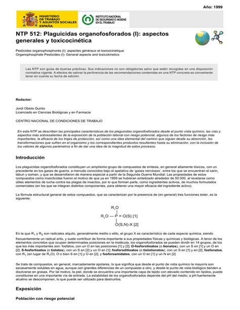 Nueva Ventana Ntp Plaguicidas Organofosforados I Aspectos