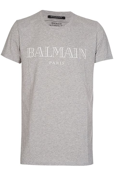 Balmain Paris Chest Logo T Shirt Grey