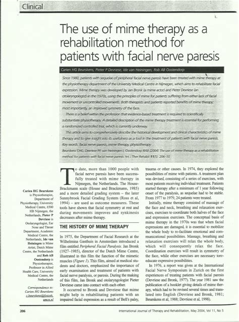 Pdf The Use Of Mime Therapy As A Rehabilitation Method For Patients