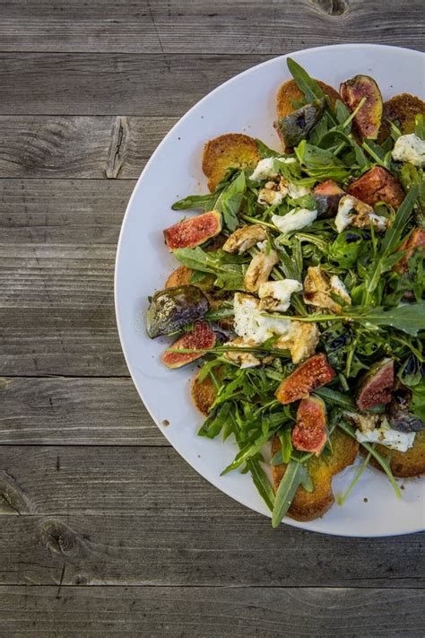 Rocket Salad With Fig Mozzarella Roasted Bread Stock Photo Image Of