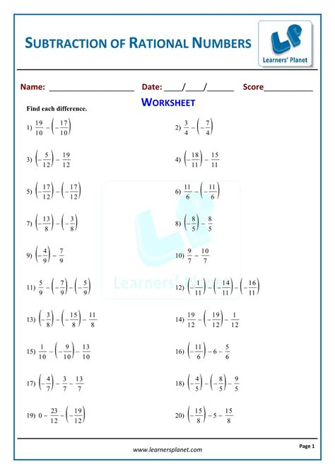 Activity For Rational Numbers For Grade