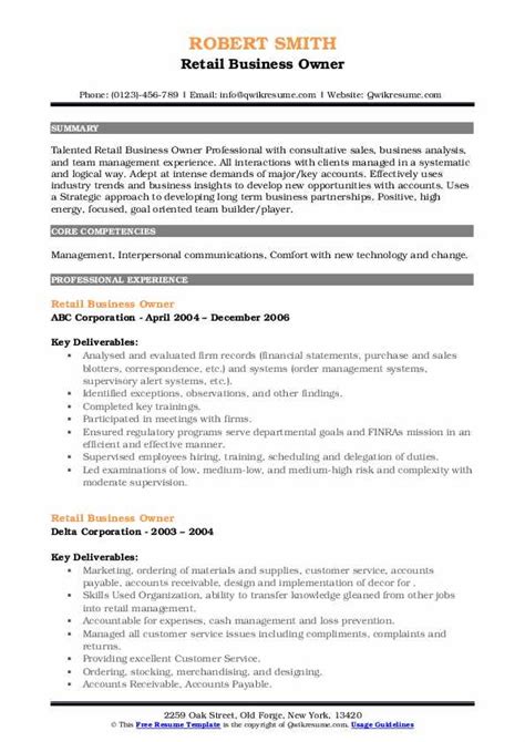 Retail Business Owner Resume Samples Qwikresume