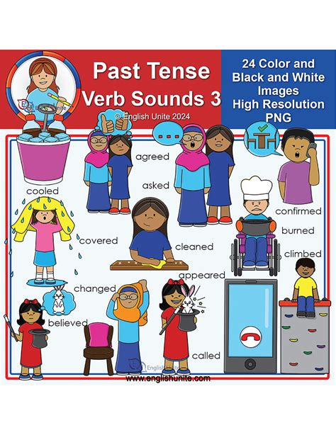 English Unite Clip Art Past Tense Verb Sounds Pack 3 D