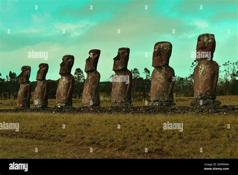 Moai Monolithic Human Figures Carved By The Rapa Nui On Easter Island