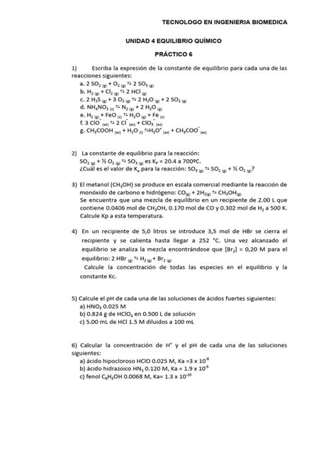 Práctico 6 Equilibrio Químico Pdf Equilibrio Químico Concentración