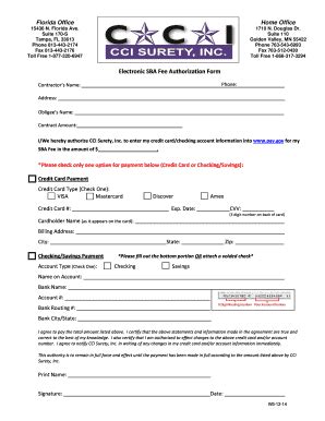 Fillable Online Electronic SBA Fee Authorization Form CCI Surety Inc