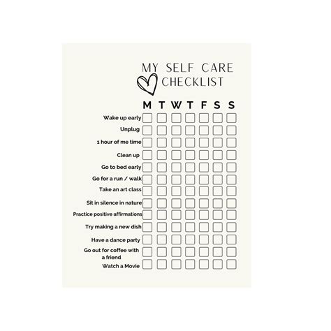 Daily Printable Self Care Checklist Self Care Check List Daily Self