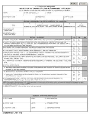 Fillable Online Corpslakes Usace Army Eng Form Recreation Fee