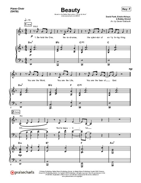 Beauty Sheet Music Pdf Bethel Music David Funk Praisecharts