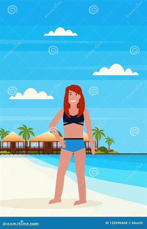 La Mujer Del Bikini En La Isla Tropical Con El Hotel De La Casa De Planta Baja Del Chalet En Las