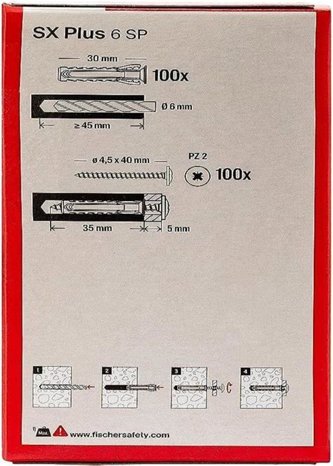 Lot de 100 chevilles SX Plus SP avec vis à tête cylindrique 6 x 30 mm