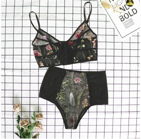 Sexy Floral Lace Black And White Lingerie Set On Luulla