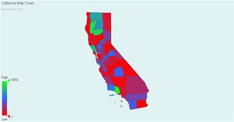 The California Map Is Shown In Red Green And Blue With An Area That