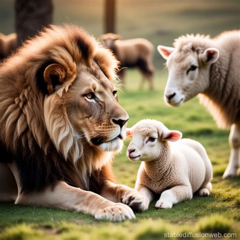 Lion And Sheep Playtime Stable Diffusion Online