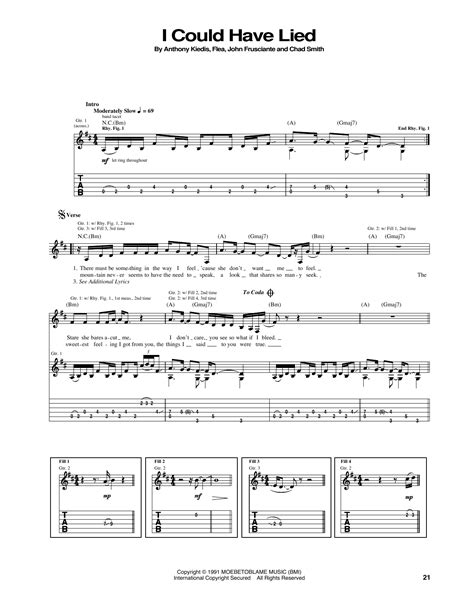 I Could Have Lied By Red Hot Chili Peppers Guitar Tab Guitar Instructor