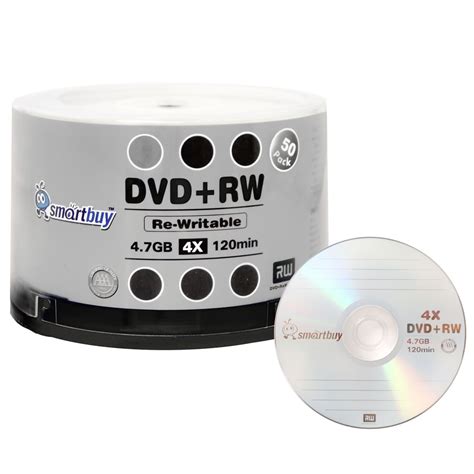 50 Pack Smartbuy Blank DVD+RW 4x 4.7GB 120Min Branded Logo Rewritable DVD Media Disc - Walmart.com