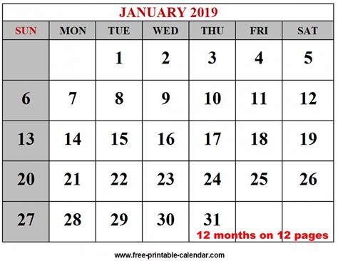 2019 Yearly Calendar Printable Free Free Resume Templates