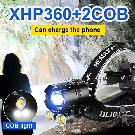 Super XHP360 2COB Lampe Frontale Puissante Lampe Frontale Rechargeable