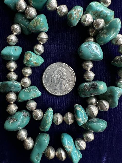 Antique Sterling Navajo Pearls Royston Turquoise Bead Gem