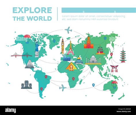 Explore The World Map With Famous Landmarks Stock Vector Image Art