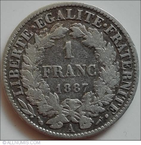 1 Franc 1887 Third Republic 1871 1940 France Coin 41027