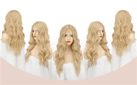 FESHFEN Lange Wellig Perücken Blond Perücken Lace Front Perücke Blonde für Damen Frauen