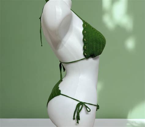 Crochet Bikini Set Green Handmade Bikini Set Summer Crochet Swimsuit