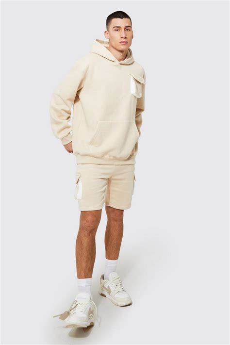 Oversized Man Cargo Hooded Short Tracksuit Boohoo