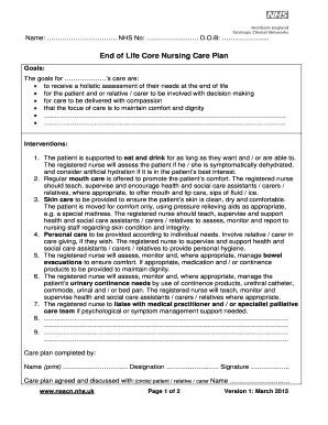 Fillable Online End Of Life Core Nursing Care Plan Fax Email Print